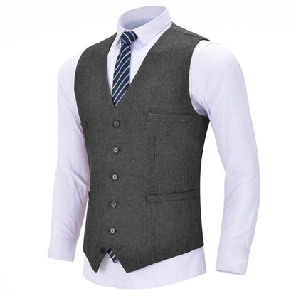 Men Vest Red Solid V Neck Herringbone Waistcoat For Wedding Business Birthday Banquet Work Set Men Suit Vest