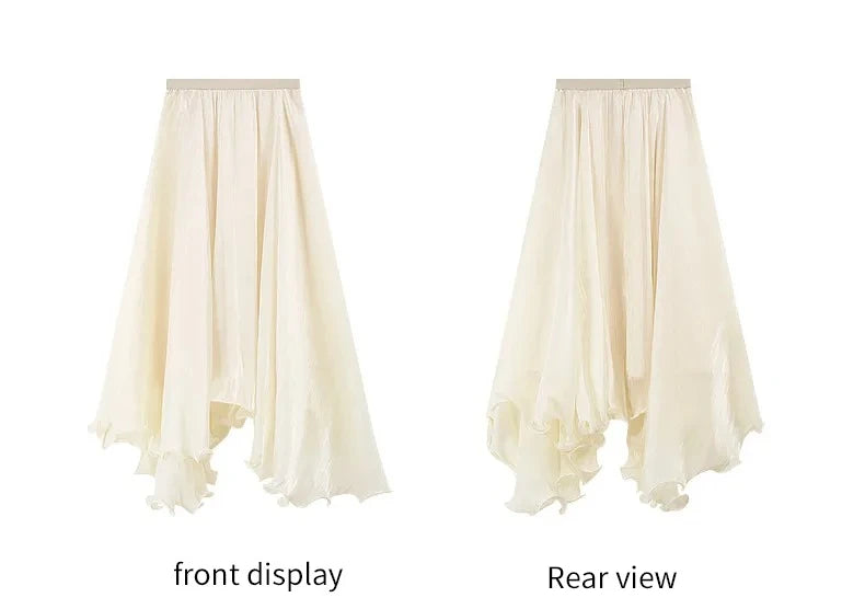 French A-line Shimmer Skirt for Women 2026 Summer New Fashion Irregular Ruffle Hem Elegant Office Maxi Skirt Bottoms 30813