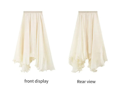 French A-line Shimmer Skirt for Women 2026 Summer New Fashion Irregular Ruffle Hem Elegant Office Maxi Skirt Bottoms 30813
