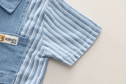 Infant Fashiont Bay Boys Denim Clothing Sets Summer Children Fashion Striped Shirts Shorts 2pcs Tracksuits  Casual Outfits Suits