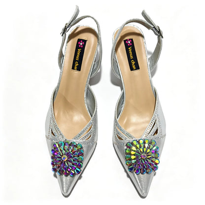 2026 New Arrival Italian-Inspired Green Rhinestone Pointed Toe Women’s High Heels with Matching Handbag Set Elegant Wedding