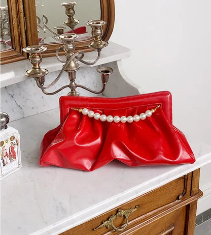 Fashion Folds Women Clutches Pearl Chain Design Lady Handbag Python Banquet Envelope Evening Bag Ladies Clutch Purses Bolsas