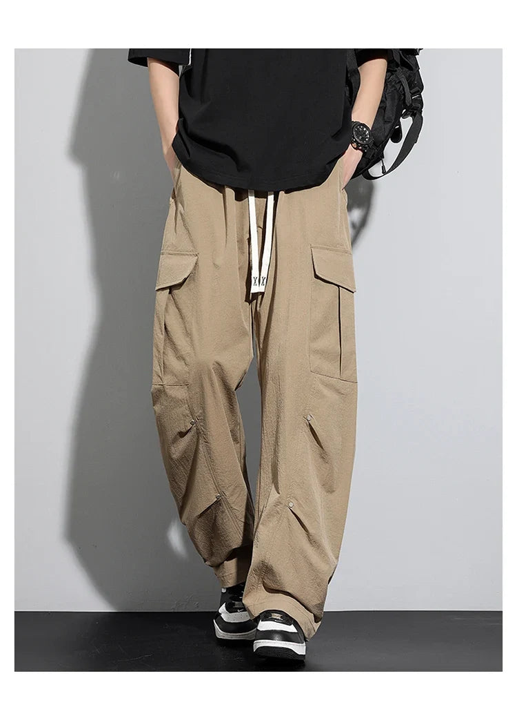 Big Size 8XL Men Casual Pants Elastic Waist Cargo Trouser Male Scimitar Banana Curved Plus Large Drawstring Fashion Straight 6XL