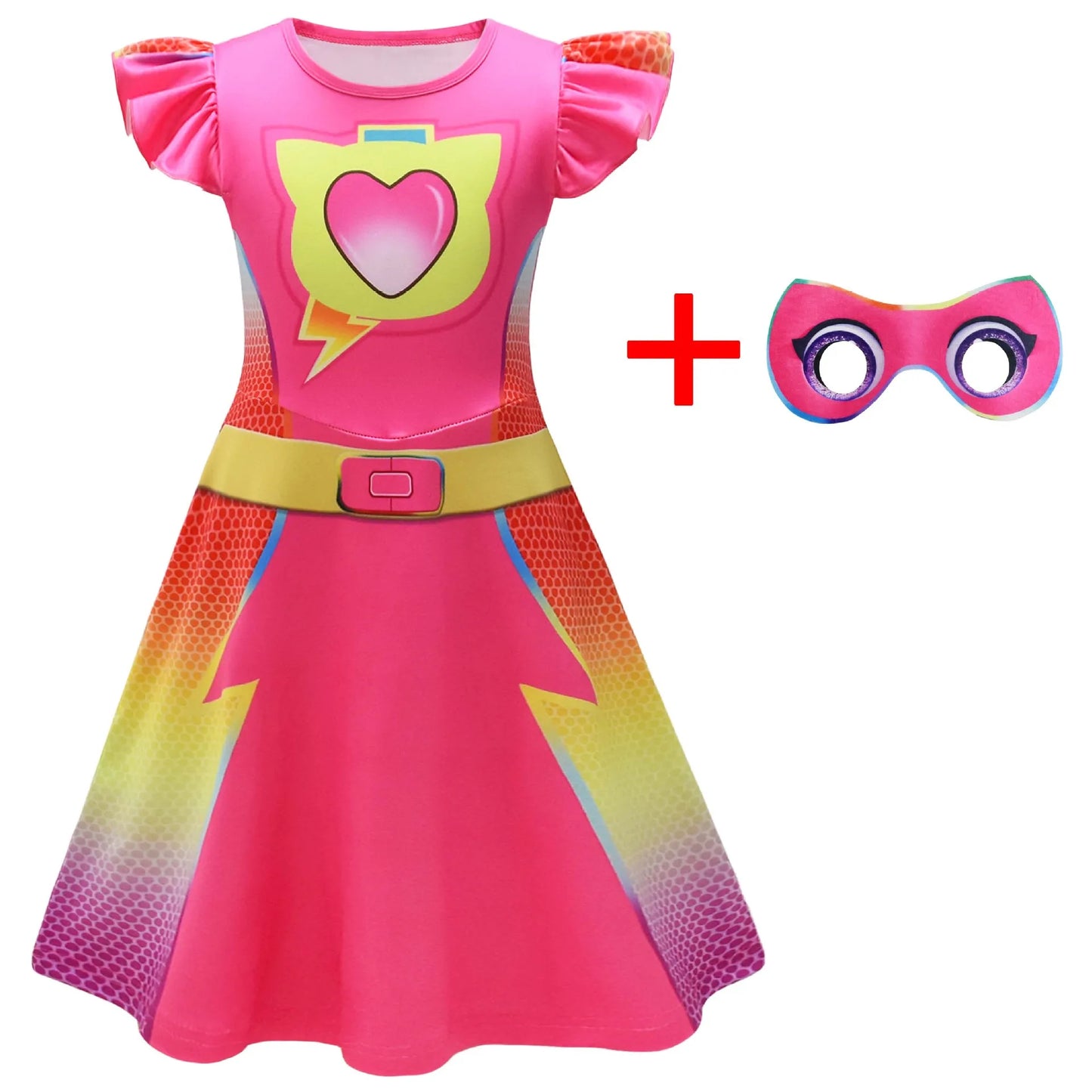 Children's SuperKitties Dresses Super Kitties Cosplay Costume Girls Flying Sleeves A-Line Dress Bag Mask Carnival Birthday Gift