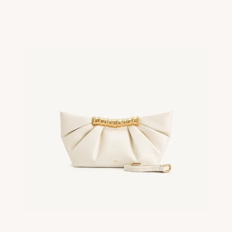 Leia Pleated Clutch Metal Fashion High-End Feel Dumpling Bag Soft Leather Luxury Party Bag Evening Clutch for Women
