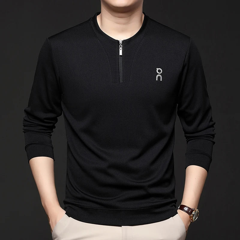 Long Sleeved T-shirt Sweatshirt Men's Autumn New Item Business Casual Skin Friendly Elastic Top Men's Zipper Bottom Shirt