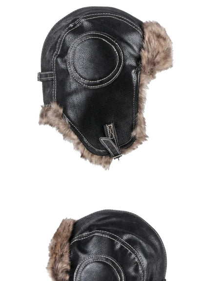 Winter Ushanka Hat Men Women's Pilot Aviator Trapper Hat Faux Fur Leather Snow Cap with Ear Flaps Pilot Winter Trapper Hat