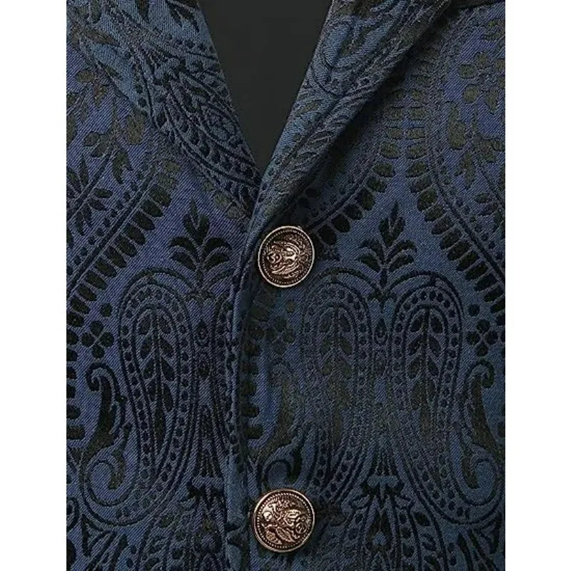 Men Suit Vests Steampunk Gothic Printed Turn Down Collar Waistcoat Male Slim Sleeveless Stage Party Casual Vests