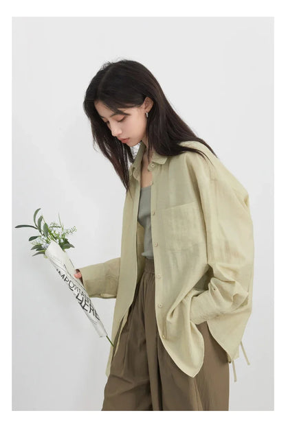 Women Long Sleeve Shirts Solid Loose Casual New Style Design Back Hollow Out Shirt Female Blouse Spring Summer 2026