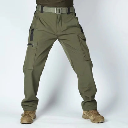 Men's Tactical Work Fleece Pant Multi-Pocket Waterproof SoftShell Trousers Winter Outdoor Wear-Resistant Thick Warm Camping Pant