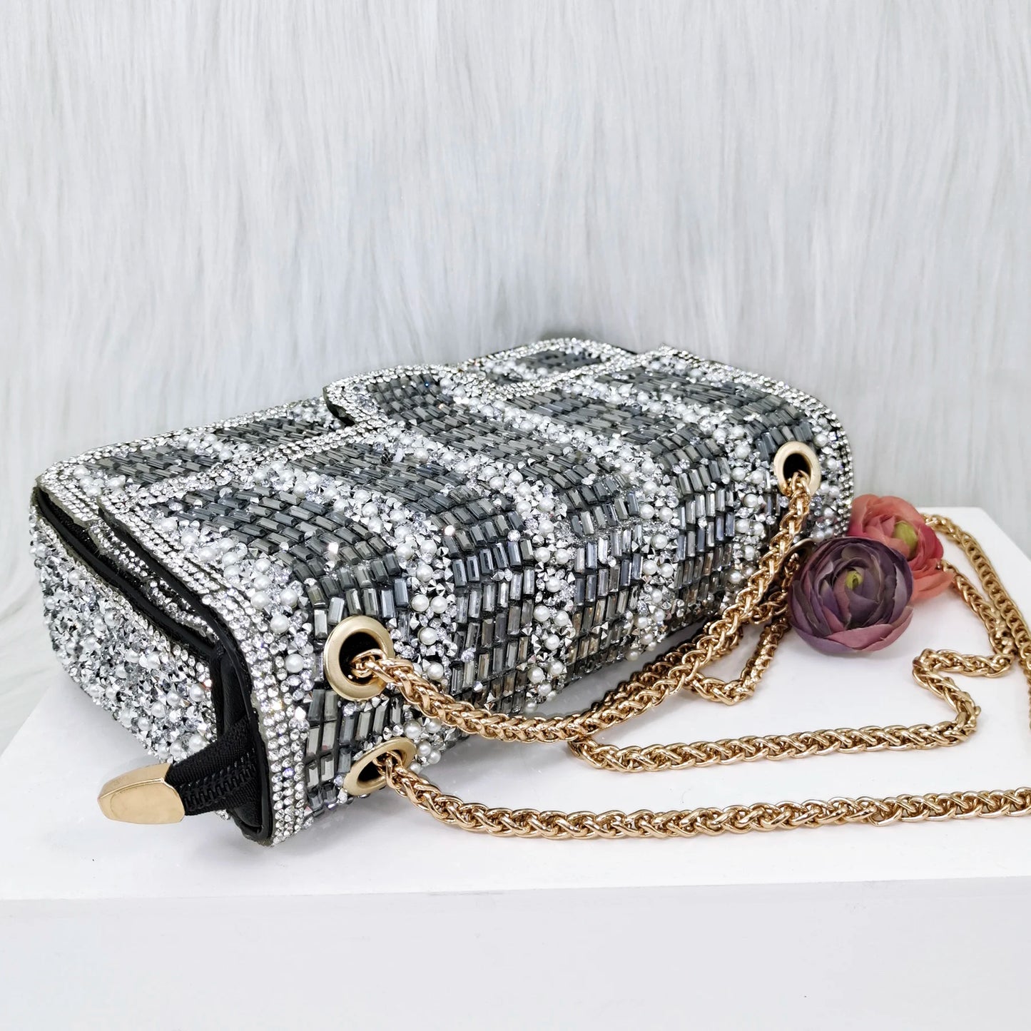 Italian Design Fashion Crystal Fish Mouth High Heels Elegant, Exquisite, And Mature Women's Sandals And Square Bag Set