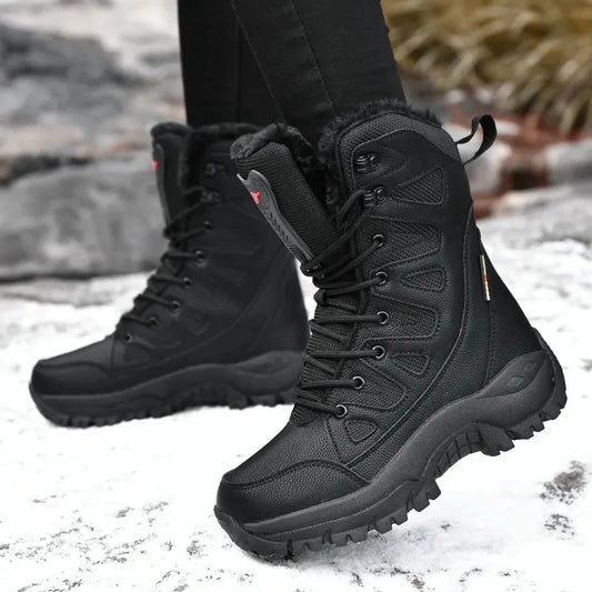 New Warm Plush Snow Boots Men Lace Up Casual High Top Men's Boots Waterproof Winter Boots Anti-Slip Ankle Boots Army Work Boots