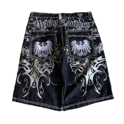 Y2K New Popular Denim Shorts Patch Vintage Shorts Men Women Street Hip Hop Fashion Harajuku Punk Loose High Waist Wide Leg Pants