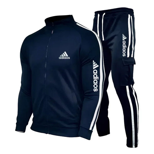 2025 New Men's Zipper Tracksuit Set Sweatshirt and Sweatpants Sports Suit Running Fitness Clothing