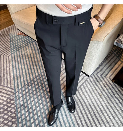 High Quality Modal Acetate Elastic Waist Casual Pants 2026 Spring Summer New Men's Solid Color Slim Fit Business Suit Pants