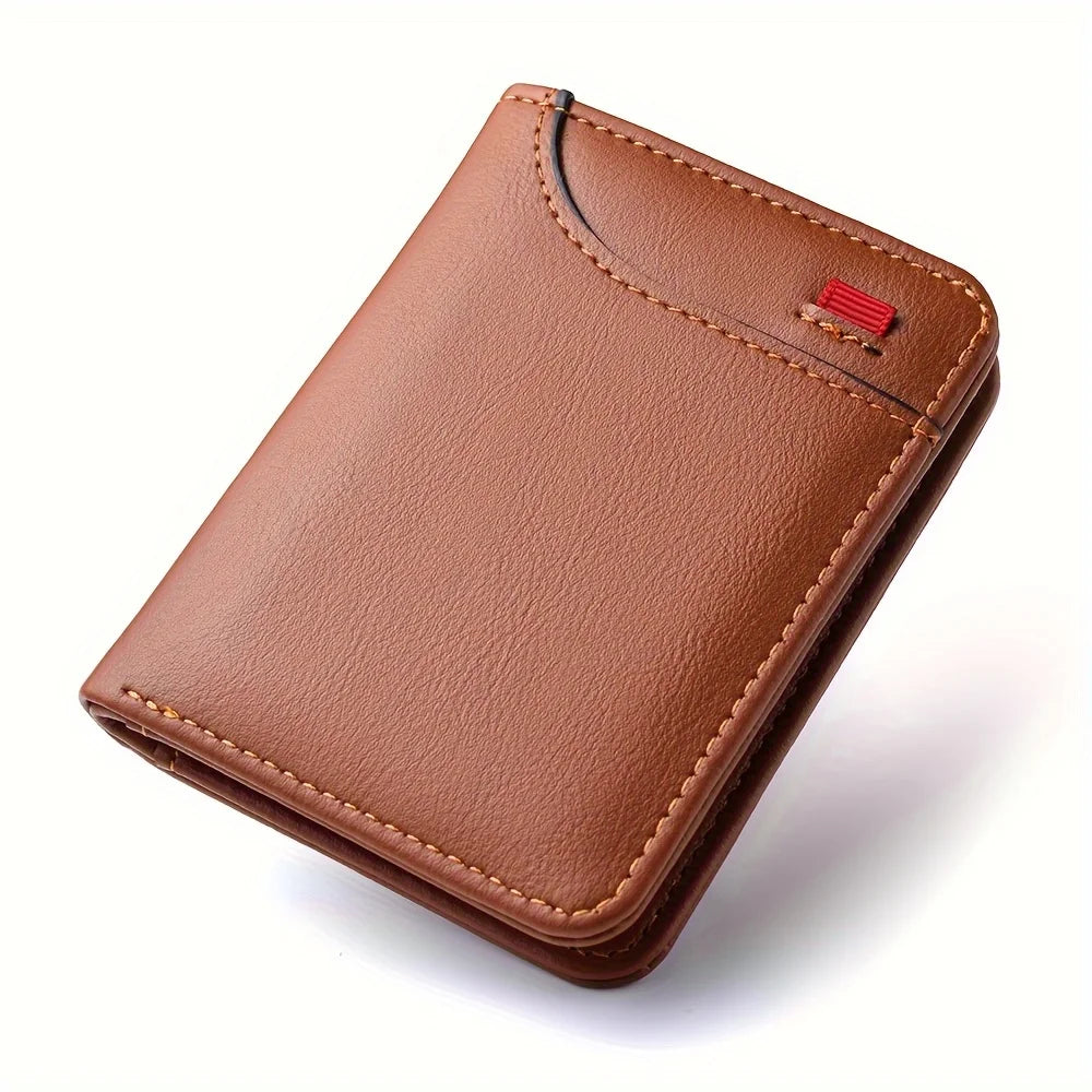 Men's Vertical Slim Wallet - Multi-Card Holder with ID Window, Compact Mini Card Bag for Youth & Students, Small Change Pocket