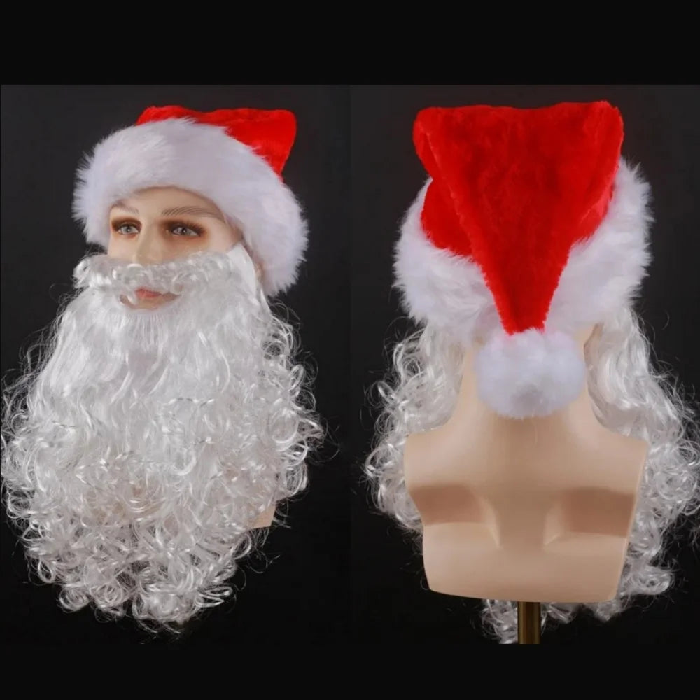 Santa Beard Christmas Costume Set,3pcs/set (Santa Claus Fake Long Beard and Hat,Storage Bag),Santa Beard Costume Accessories