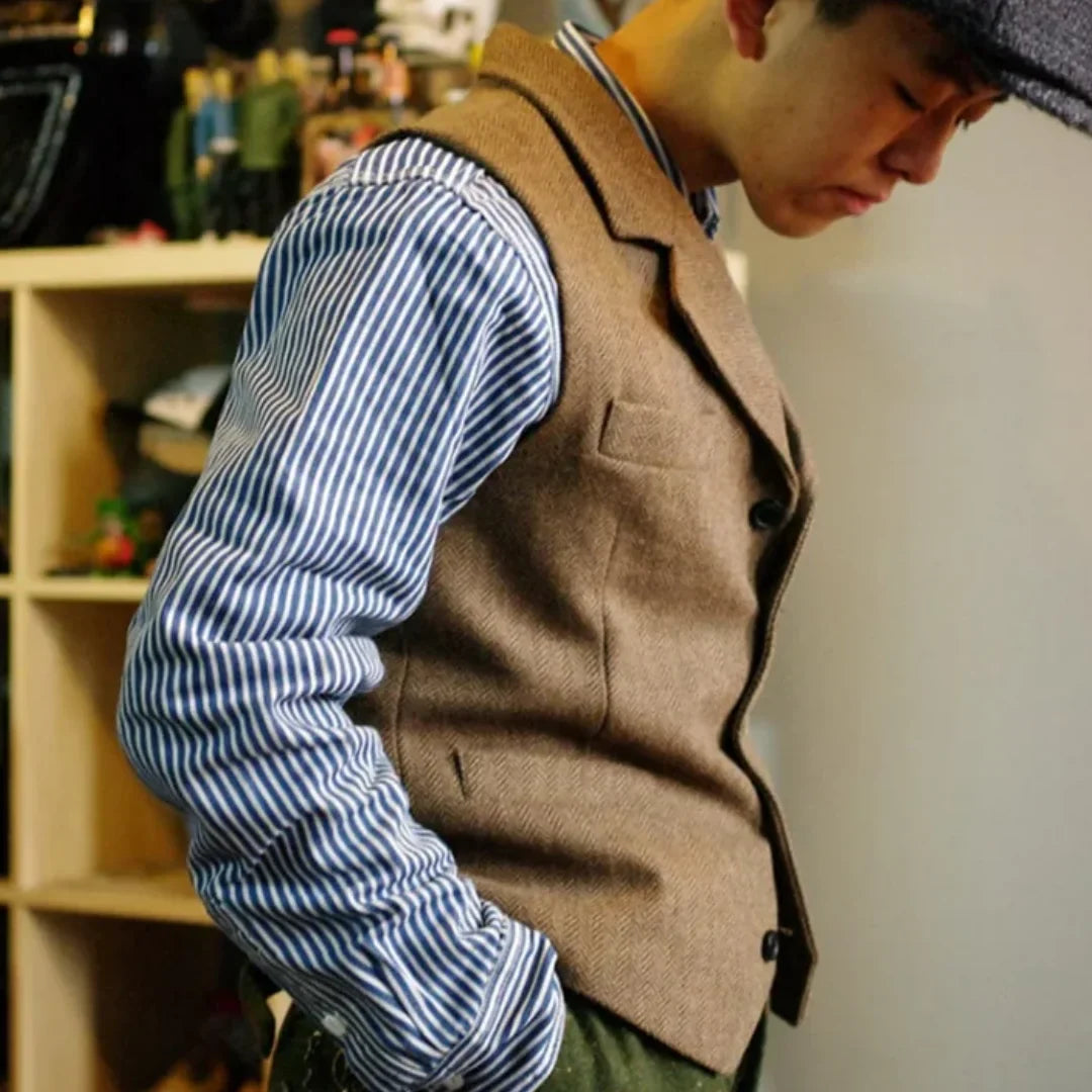 Men Vest Brown Single Button With Lapel Solid Waistcoat For Wedding Banquet Business Office Work Casual Daily Men Suit Vest