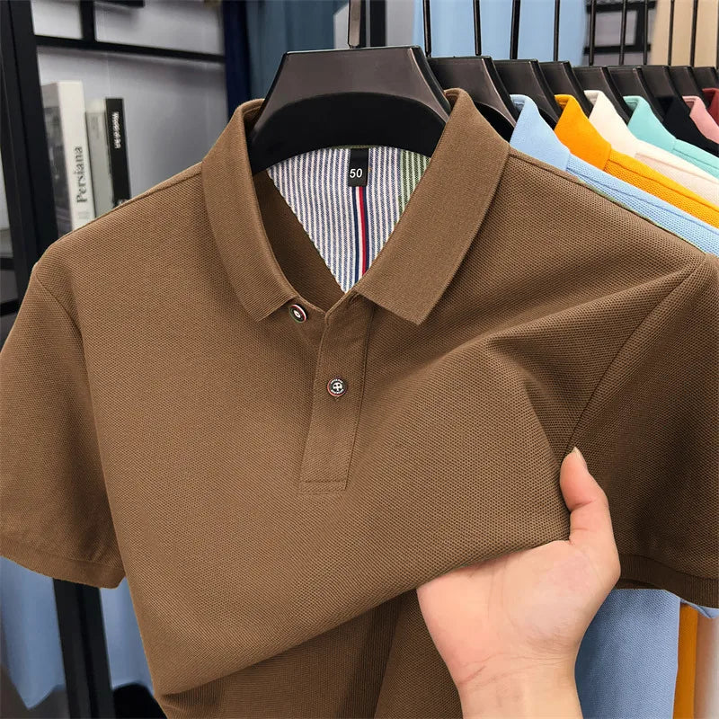 100% cotton short sleeve polo shirt comfortable lightweight high-end brand fashionable simple summer men's casual lapel T-shirt