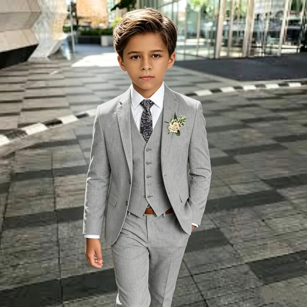 SHIP TODAY Linen 4-Piece Suit Set for Boys Children Formal Suit Attire Jacket Vest Pants Tie Luxury Kids Summer Wedding Suits
