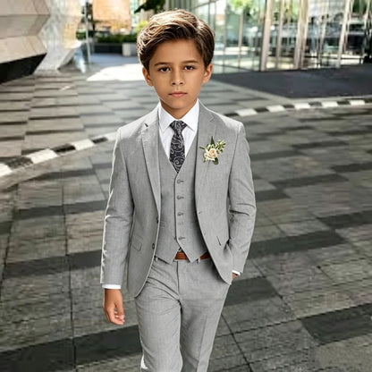 SHIP TODAY Linen 4-Piece Suit Set for Boys Children Formal Suit Attire Jacket Vest Pants Tie Luxury Kids Summer Wedding Suits