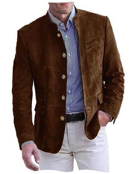 Autumn Winter Men's Casual Blazer Fashion Single-Breasted Snowflake Fleece Jacket Solid Color Daily Work Business Party Coats