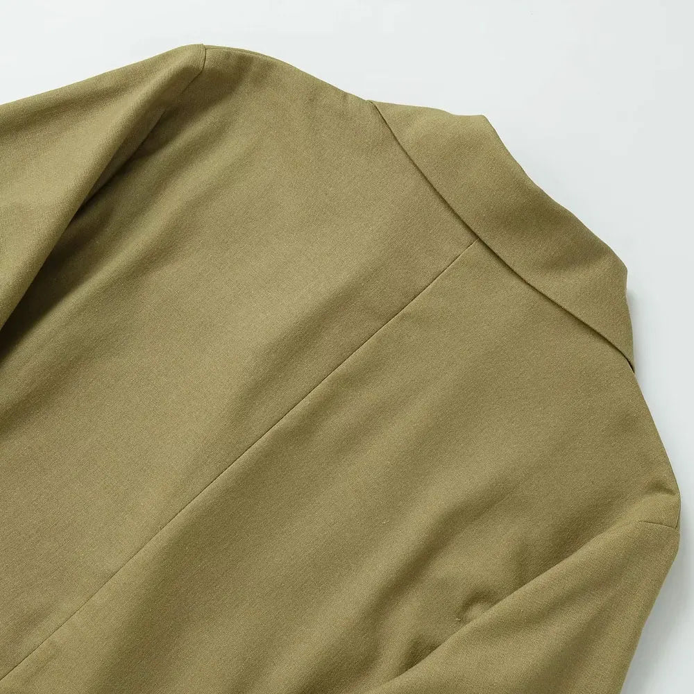 Women's Double-Breasted Loose Linen Blazer Coat Short Sleeve Pockets Chic Female Outerwear Top