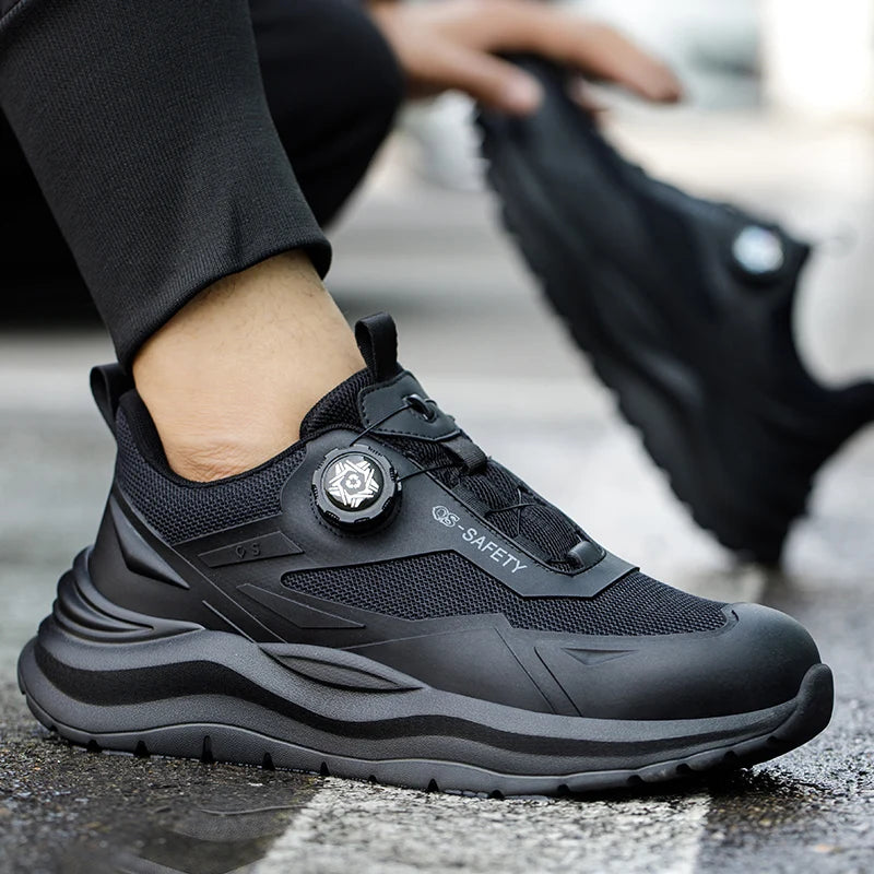Large Size 48 Men's Summer Safety Shoes Rotating Button Work Sneakers Steel Toe Shoes Puncture-Proof Protection Shoes Security