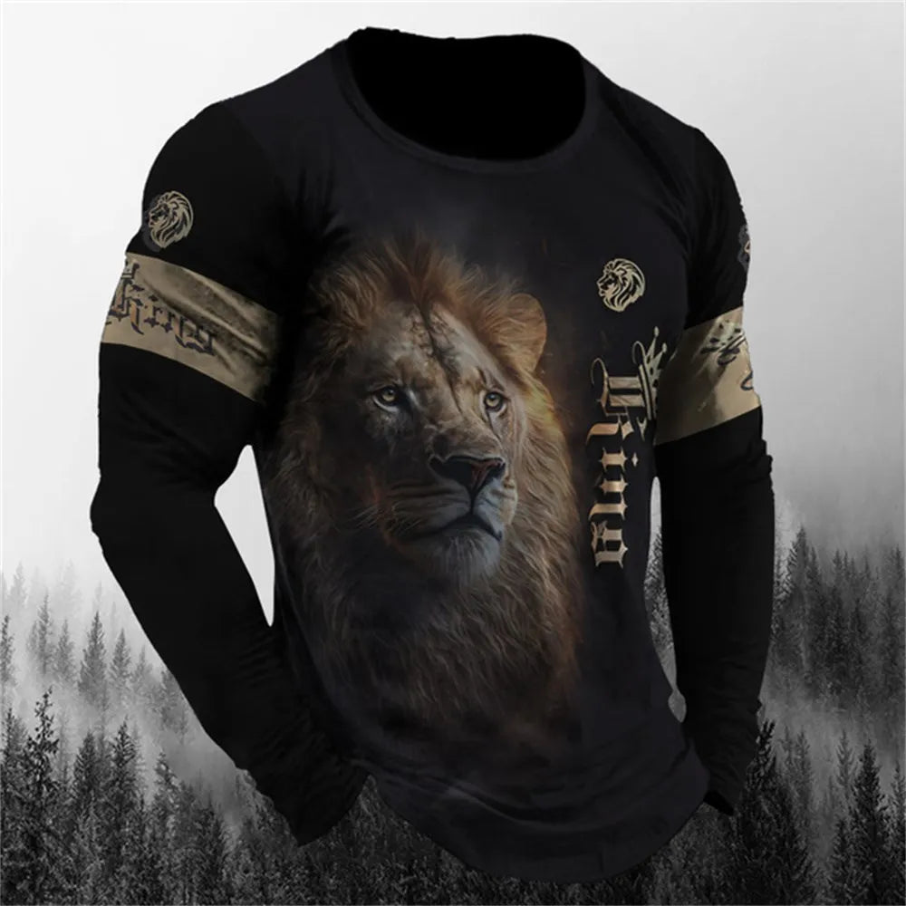Retro Men's Long Sleeve T-shirt Animal Print Shirt Animal Pattern Clothing Street Apparel Sleeve Top Men's Plus Size XS-5XL