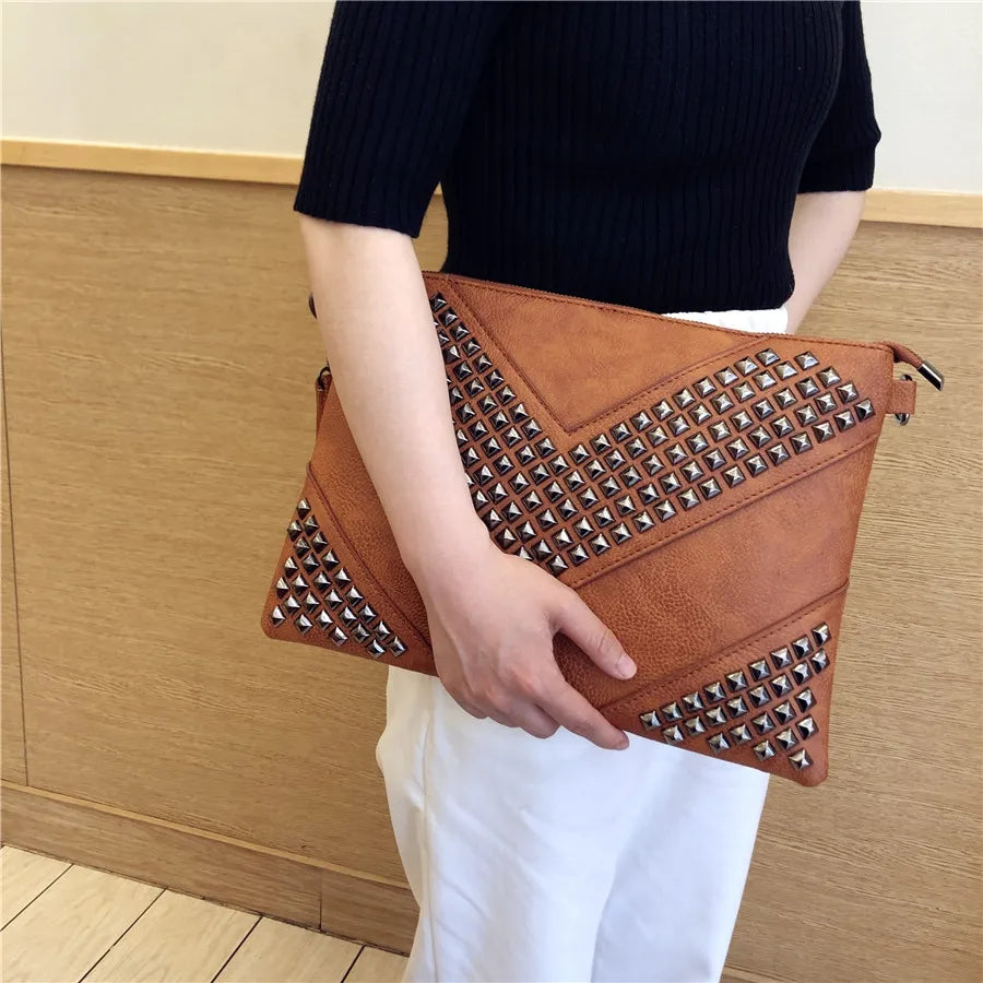 Envelope Clutch Bag for Women Luxury design Handbags Fashion Rivet Party Evening Clutches For Ladies Shoulder Bag A4 Briefcase