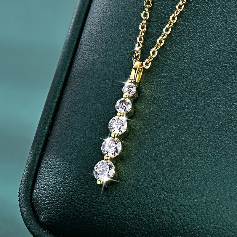 GRA Certified D VVS1 Full Moissanite Diamond 5-Stone Pendant Necklace for Women Girls Chain Neck Jewelry Gifts Collares