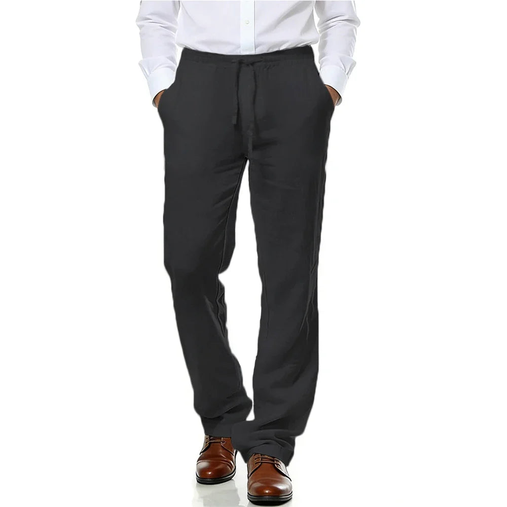 Men's Cotton Linen Suit Pants Casual Business Texture Cozy Trousers Straight Leg Old Money Man Vintage Lightweight Dress Pants