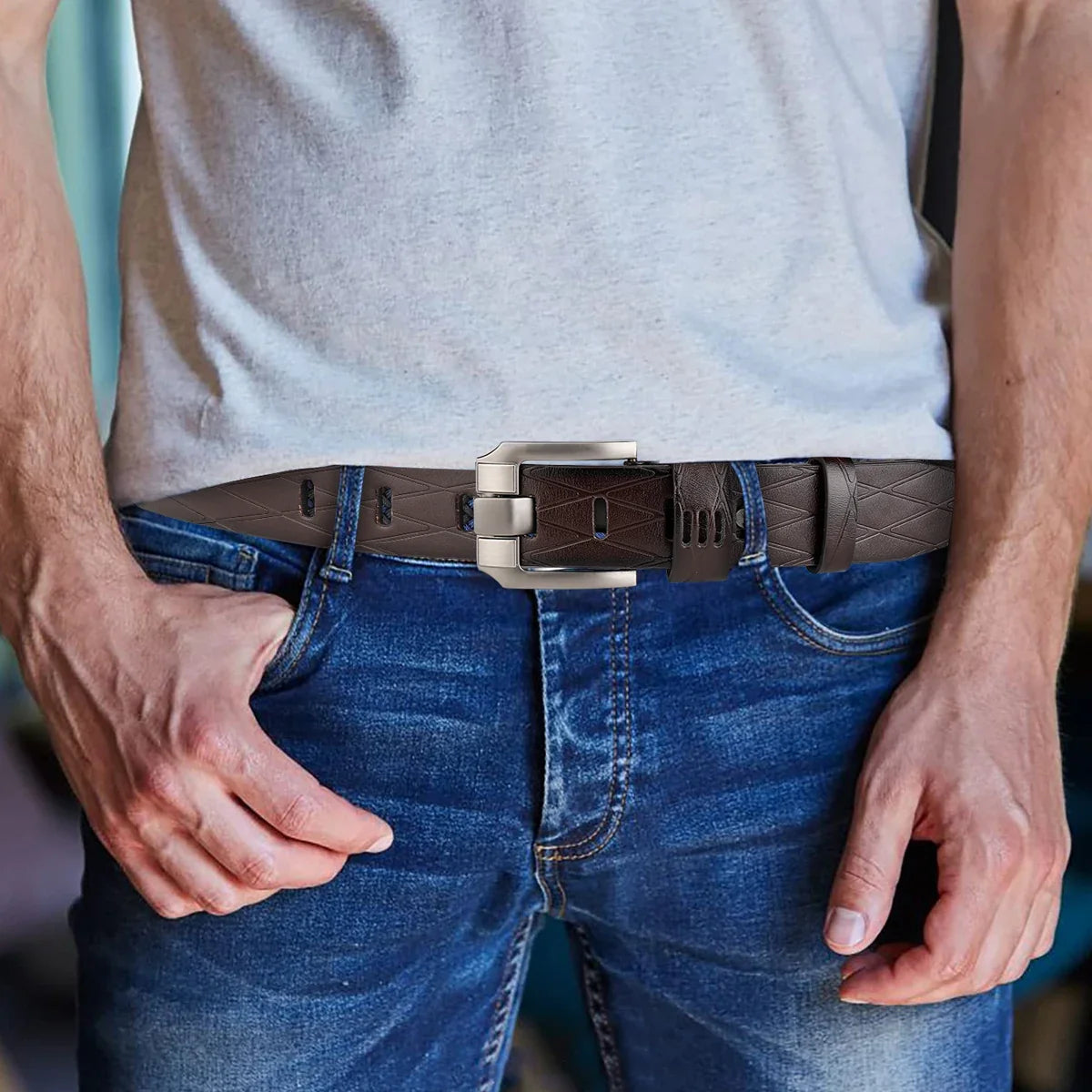 Belt, Men's Needle Buckle Belt, Genuine Leather, Pure Cowhide, Simple Youth Casual Jeans, Men's Pants Belt, Trendy for Young