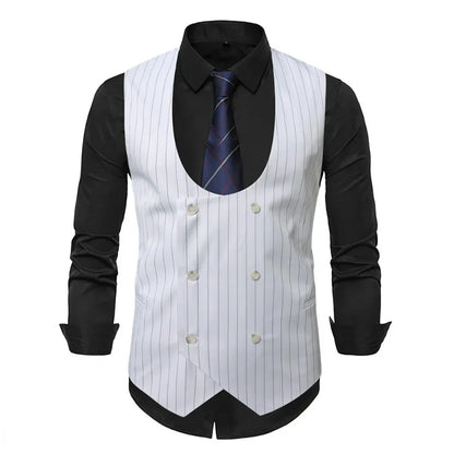 Man Suit Vest Vintage Striped Double-breasted Men Waistcoat British Style Slim Sleeveless Casual Versatile Male Vest