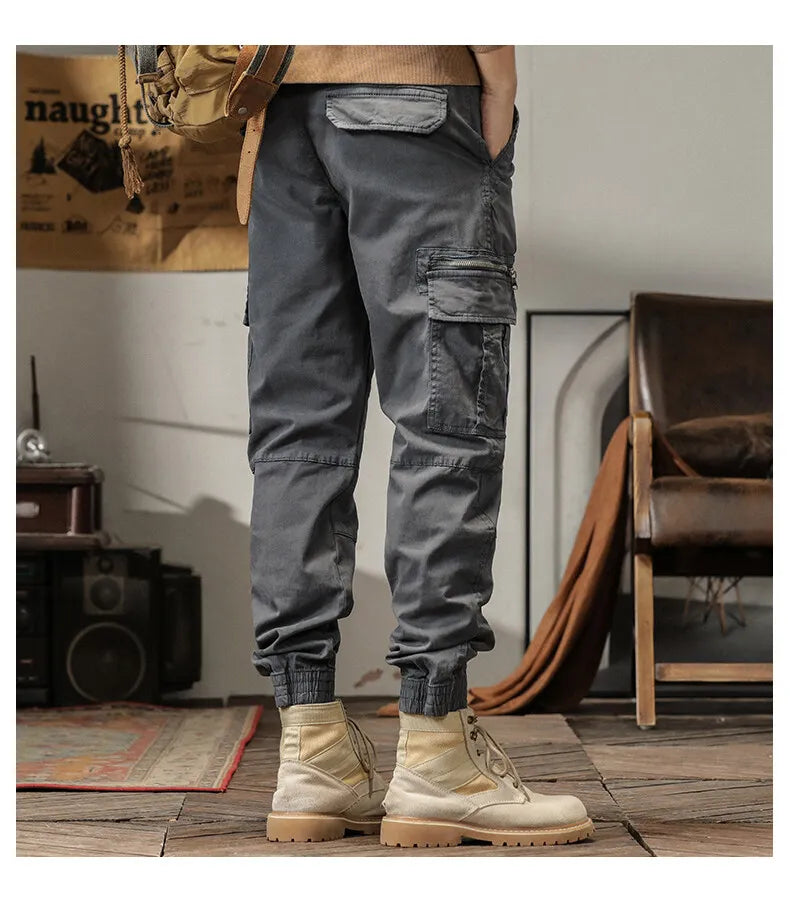Length Men's Cargo Pant Cotton Stretch Casual Camouflage Trouser Male Camo Cuff Jogger Multi Zip Pocket Outfit Zipper Tied