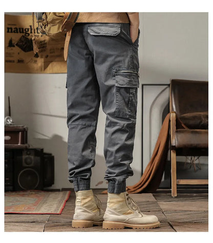 Length Men's Cargo Pant Cotton Stretch Casual Camouflage Trouser Male Camo Cuff Jogger Multi Zip Pocket Outfit Zipper Tied