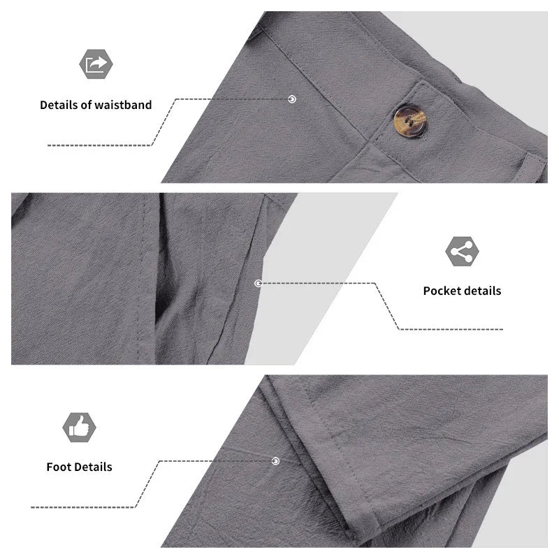 Amazon European and American Men's Linen Solid Color Casual Suit Pants New Fashion Beach Wide-Leg Trousers