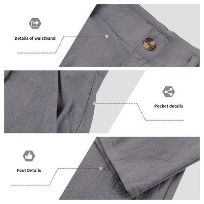 Amazon European and American Men's Linen Solid Color Casual Suit Pants New Fashion Beach Wide-Leg Trousers