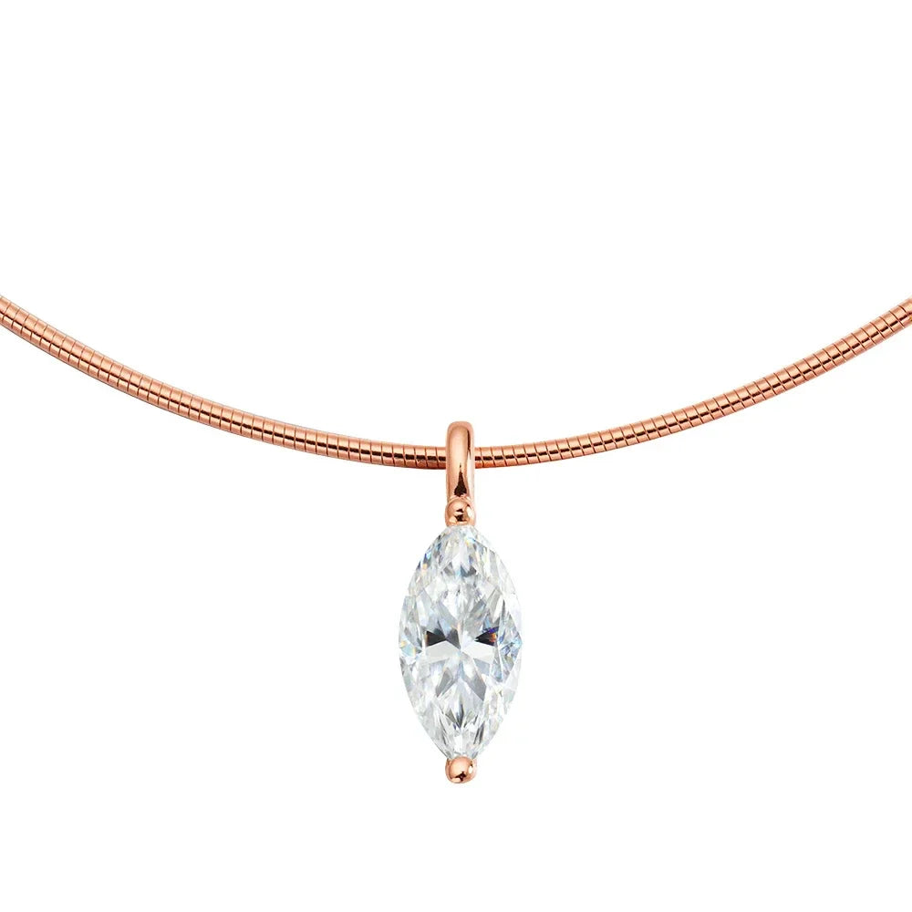 3carat Solitaire Marquise Cut Moissanite Collar Necklace for Women Sparkling Diamond Pendant Omega Neck Chain with Certificate