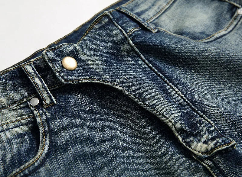 2026 New Men's Yellow Jeans, Blue Stretch Biker Trousers, Broken Hole Jeans, Fashion Popular Men Denim Pants Big Size 29-42