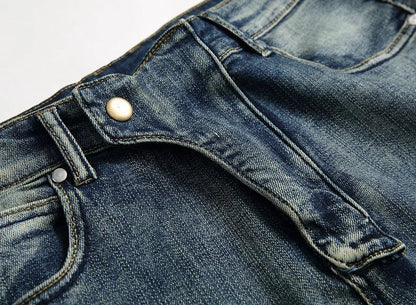 2026 New Men's Yellow Jeans, Blue Stretch Biker Trousers, Broken Hole Jeans, Fashion Popular Men Denim Pants Big Size 29-42
