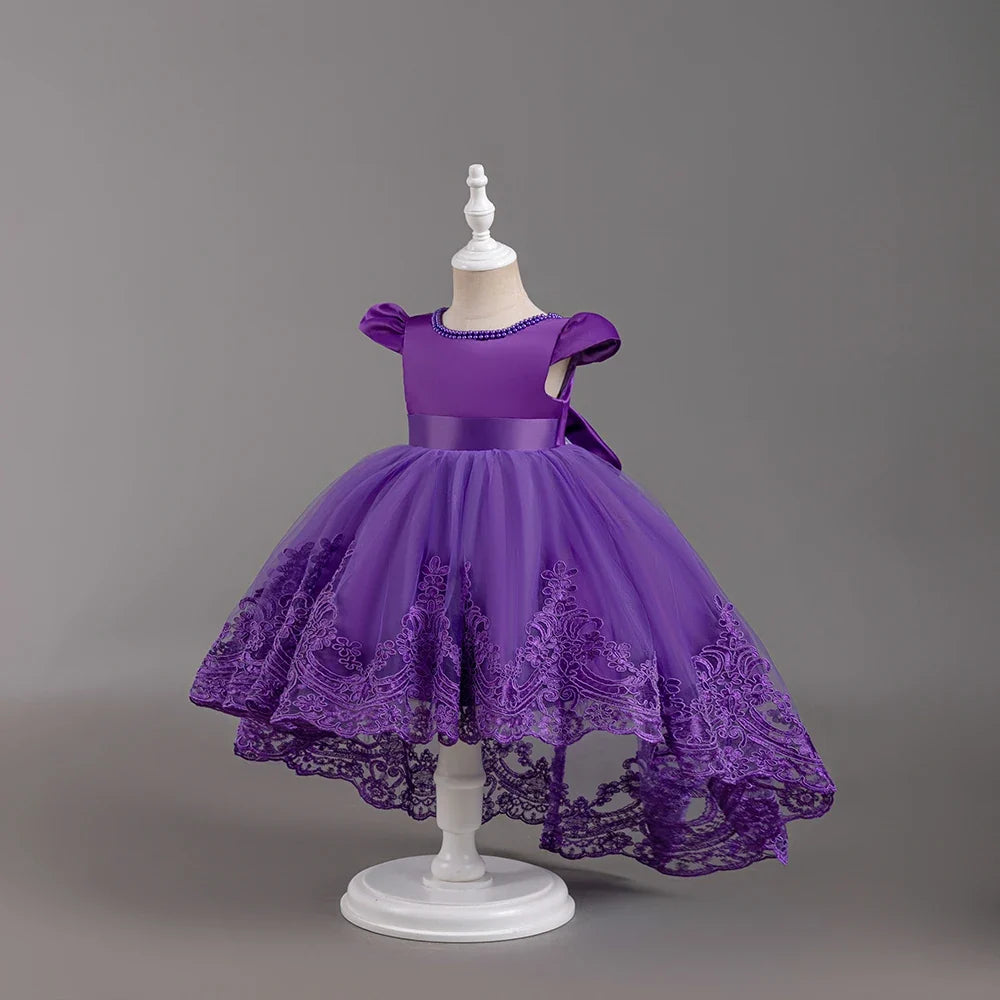 Girls Flower Embroidery Party Dresses Kids Summer Formal Holiday Birthday Gown Kids Trailing Evening Princess Clothes 1-6