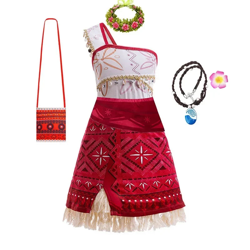 Children Cosplay Dresses Girls Moana Princess Dress for Kid Halloween Maui Vaiana Costume Children Birthday Party Clothes Set
