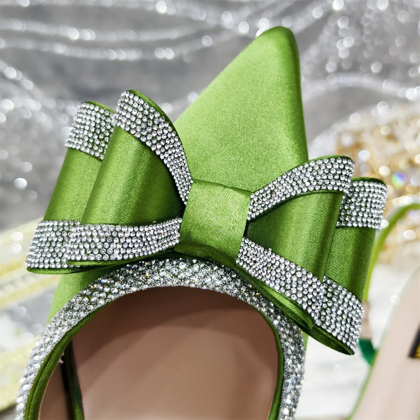 Italy Design 2025 New INS Shoes and Bag to Match Wine Colour Pointed-Toe Rhinestone Bow Party Women's High Heels