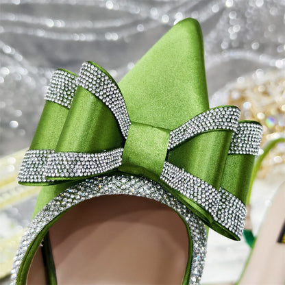 2025 New Olive Green Pointed Toe INS Party Wedding Italy Design Women's High Heels Shoes and Bag to Match Italian
