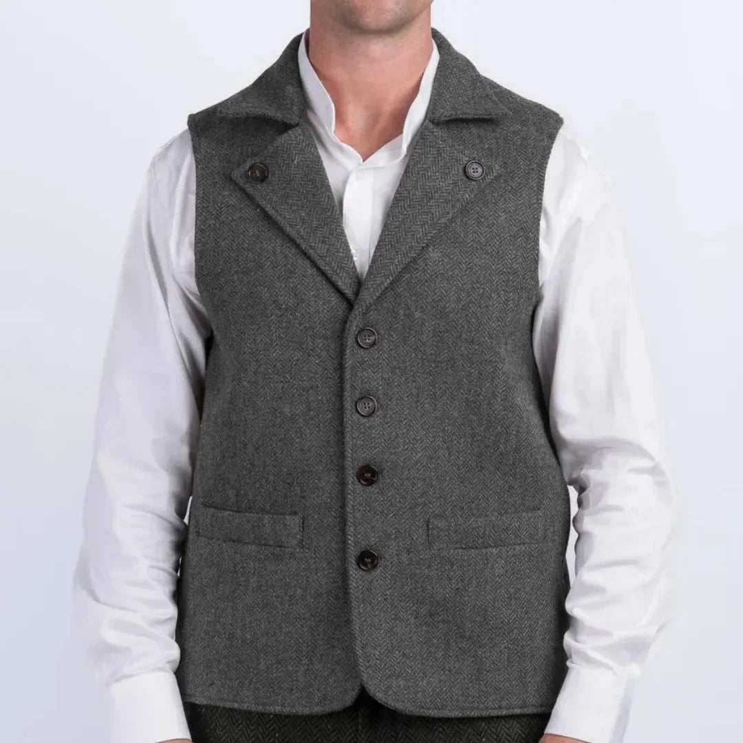 Men Vest Coffee Herringbone With Lapel Single Button Waistcoat For Wedding Party Commute Business Office Work Daily Casual Vest