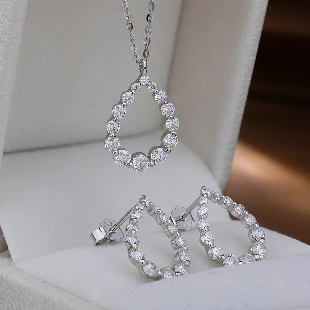 Hollow Waterdrop Full Moissanite Diamond Pendant Necklace For Women S925 Silver Plated 18k Gold Teardrop Neckchain Fine Jewelry