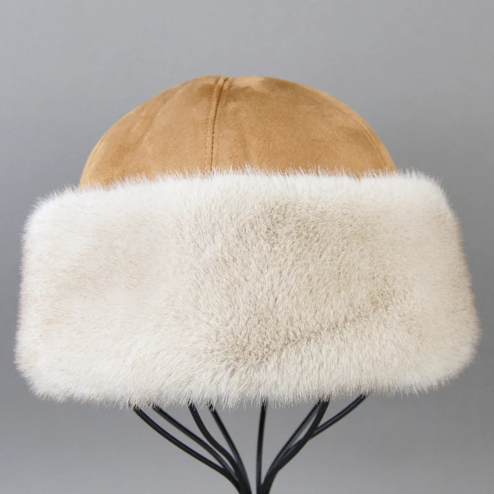 Hot Sale Faux Mink Fur Hat Winter Genuine Baseball Cap Russia Fashion Elegant Lady Warm Faux Fur Ball Straw Hat