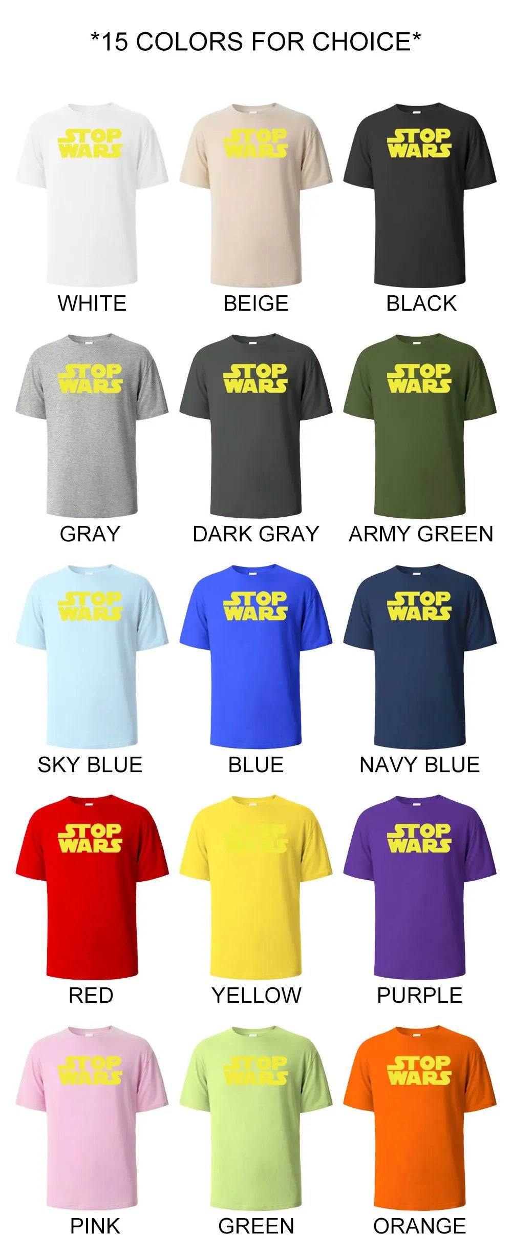 Stop Wars Printing Men‘s T-shirt Street Casual Breathable Tees 100% Cotton Funny Tops Street Oversized T-Shirts For Men Women