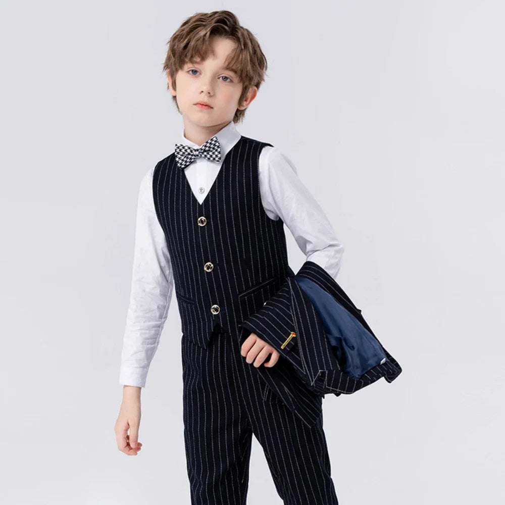 Fast Ship Formal Boys Striped Suits Piano Violin Contest Performance Handsome Smart Kids wedding Ring Bearer Outfit